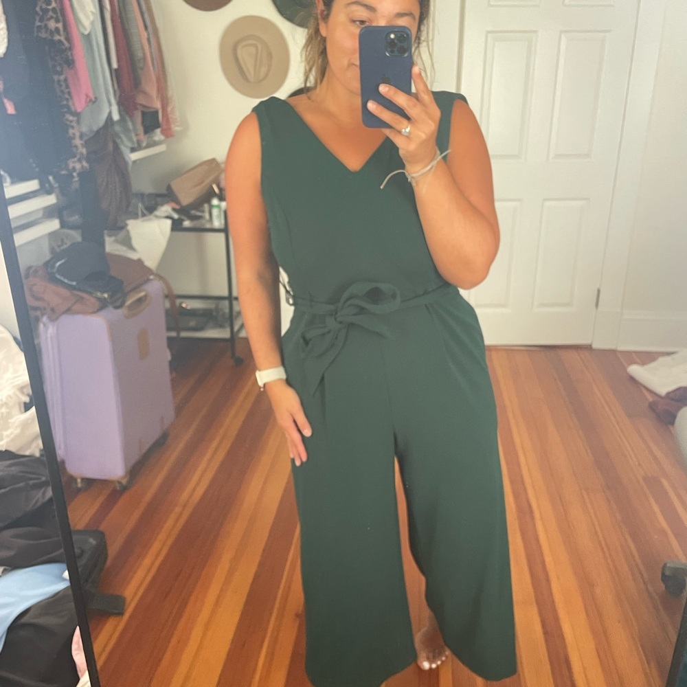 EXPRESS hunter green jumpsuit with tie